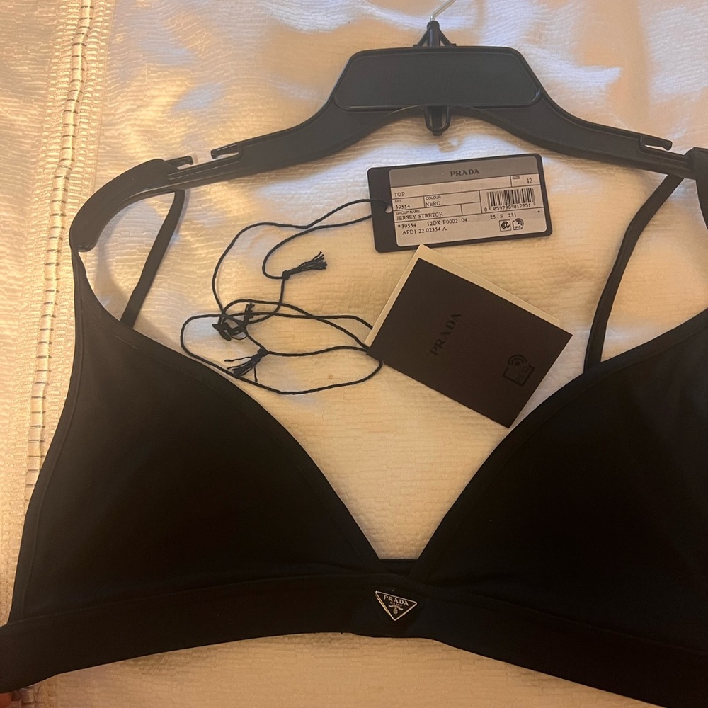 Prada Polyamide  Triangle Bra with Metal Logo Plaque Never Worn /With Tags